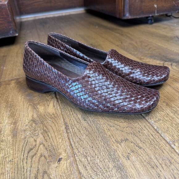 Vtg Enzo Angiolini Woven Leather Loafer Brown Square Toe Slip On Womens Sz 9N - Picture 2 of 6